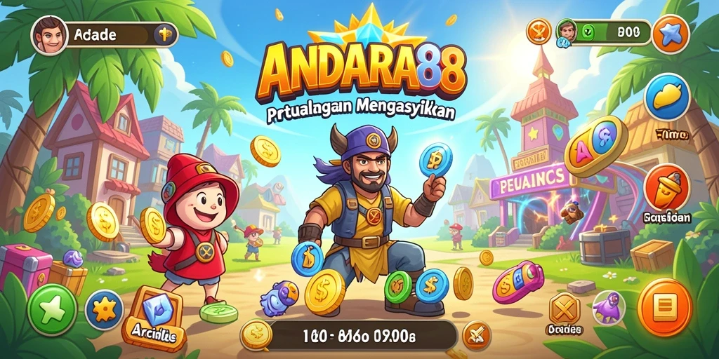 Tampilan antarmuka ANDARA88 yang menarik dengan karakter dan grafik yang dinamis.