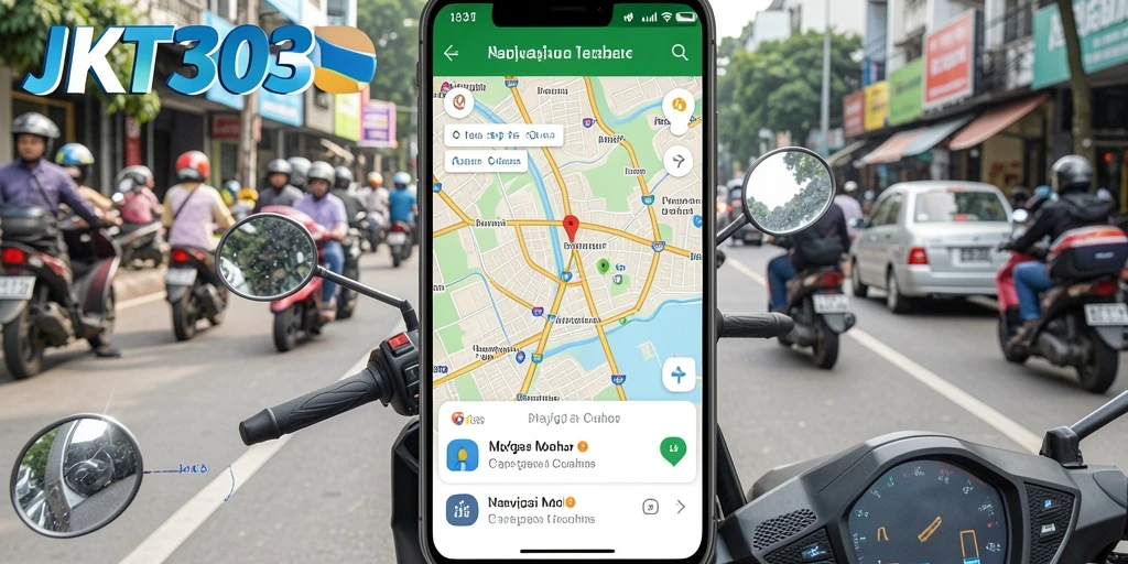 Tampilan antarmuka pengguna JKT303 untuk navigasi motor yang mudah dan intuitif.