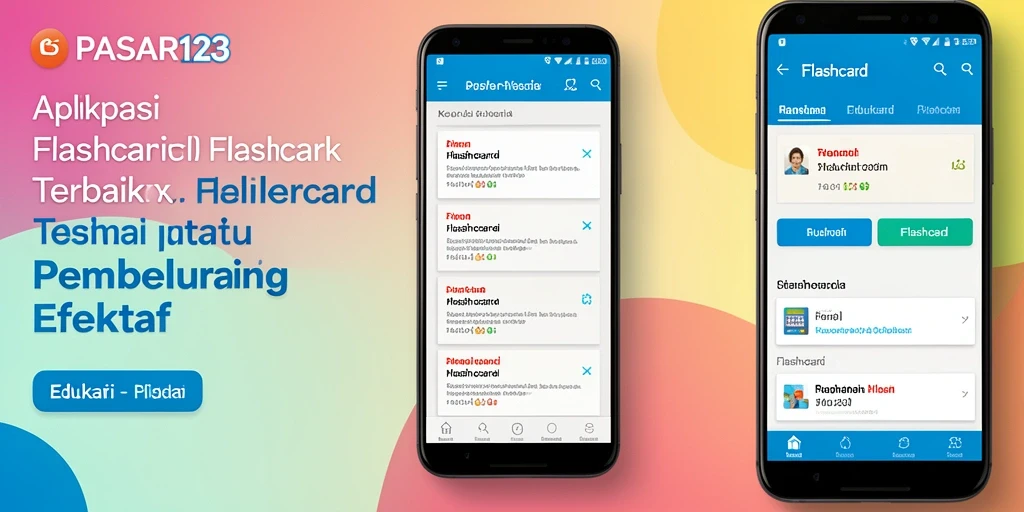 Tampilan aplikasi PASAR123 dengan berbagai flashcard interaktif.
