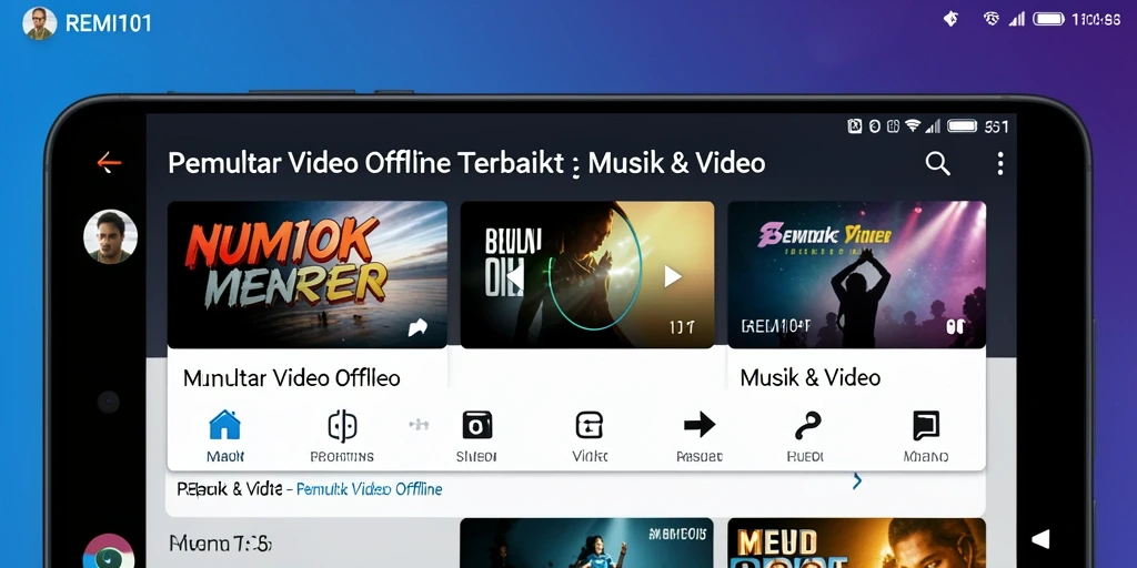 Tampilan antarmuka REMI101 yang sederhana dan menarik untuk Pemutar Video Offline.