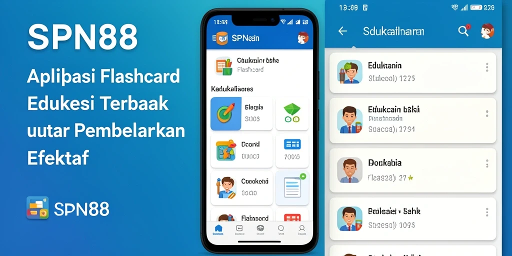Antarmuka aplikasi SPN88 menampilkan fungsi Flashcard yang interaktif.